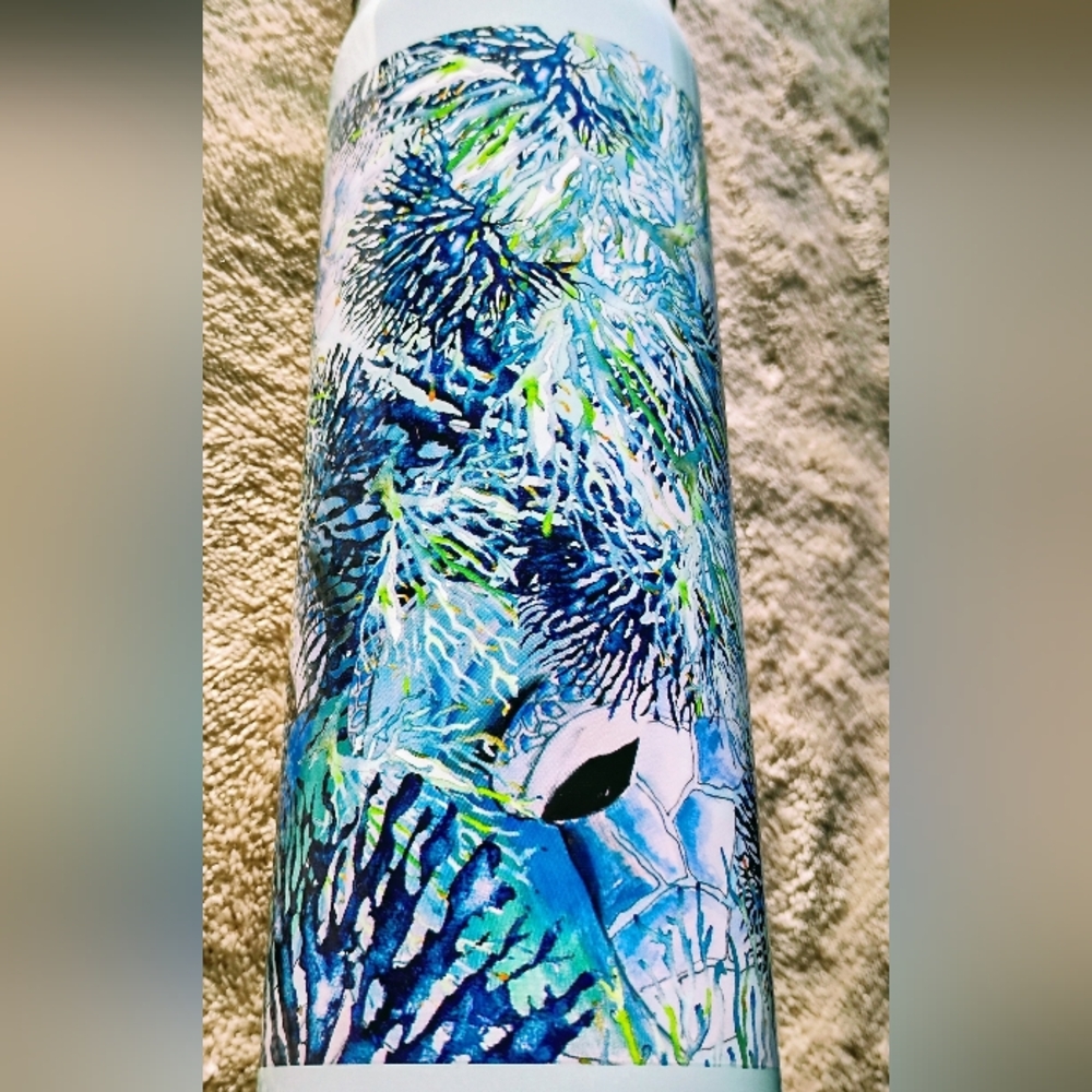 RARE STARBUCKS RICO RIMALDI PAINTED STAINLESS STEEL WATER BOTTLE. MINT CONDITION